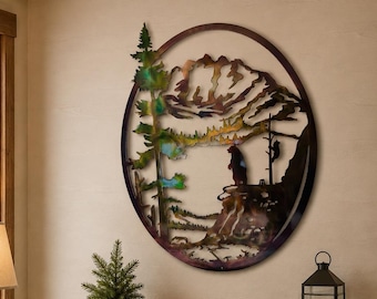 Bear and Cub Metal Wall Art, Mountain Wildlife Cabin Decor, Indoor Outdoor Rustic Lodge Wall Art