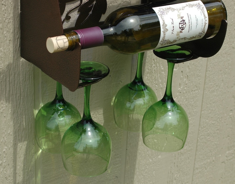 Wine Rack Glass & Bottle Holder Metal Art For Bar or Kitchen Etsy