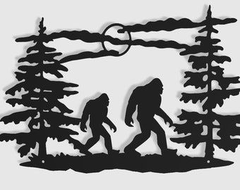 Bigfoot Walking Through Trees Indoor & Outdoor Sasquatch Metal Wall Art