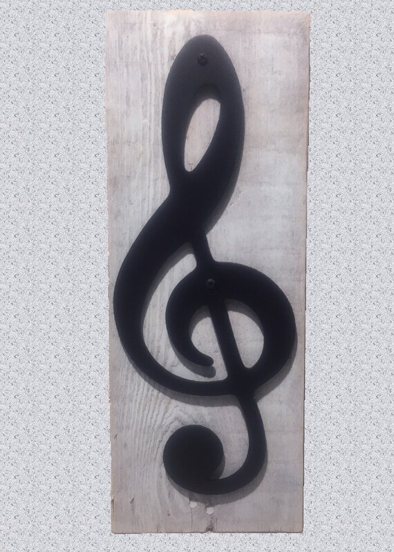 Metal Art Treble Clef Music Note On Reclaimed Wood