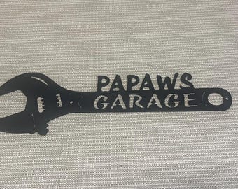 Papaw's Garage Papaws Shop Crescent Wrench Tool Metal Art Customizable Decor