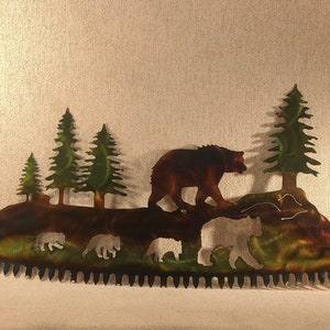 Bear Family in Crosscut Saw Blade Indoor or Outdoor Wildlife Metal Wall Art