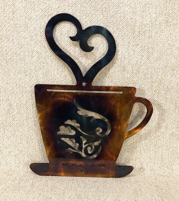 Coffee Cup w/ Heart Metal Wall Art Bar or Kitchen Decor