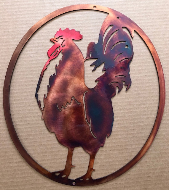 16" Rooster In Oval Country Kitchen Indoor Or Outdoor Metal Wall Art