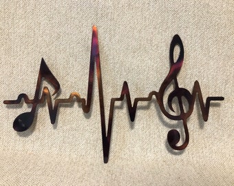 Metal Music EKG Wall Art: Treble Clef Heartbeat Decor