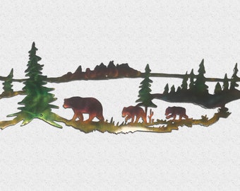Bear And Cubs Indoor & Outdoor Plasma Cut Wildlife Metal Wall Art