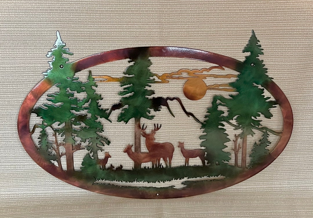 Deer or Bear Family and Mountains With Trees Indoor or Outdoor Wildlife