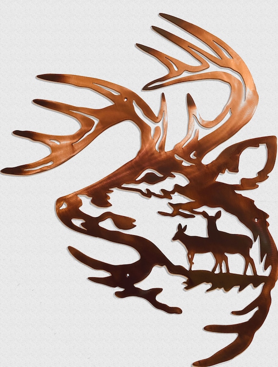 Whitetail Buck Head & Doe Deer Indoor Or Outdoor Metal Wall Art