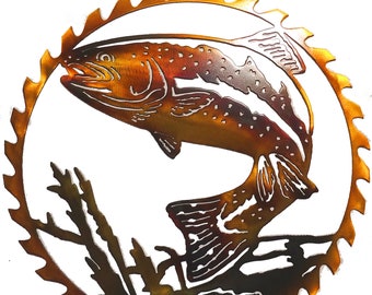 Trout In Sawblade Indoor Outdoor Wildlife Metal Art
