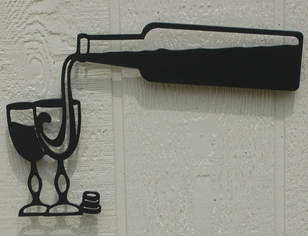 Wine Bottle Pouring Into Glass Metal Wall Art Wine Bar Kitchen Decor Etsy