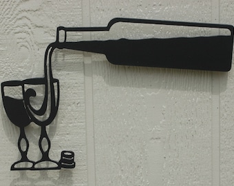 Wine Bottle Pouring Into Glass Metal Wall Art Wine Bar Kitchen Decor