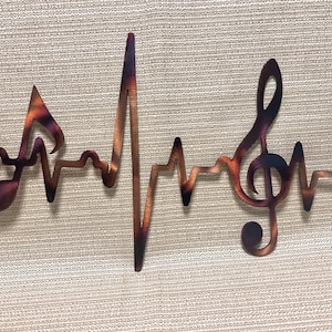 EKG Line Music Notes Treble Clef Heartbeat Sinus Rhythm Indoor or Outdoor Metal Art