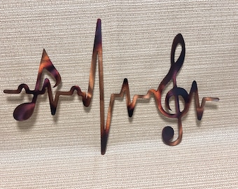 EKG Line Music Notes Treble Clef Heartbeat Sinus Rhythm Indoor or Outdoor Metal Art