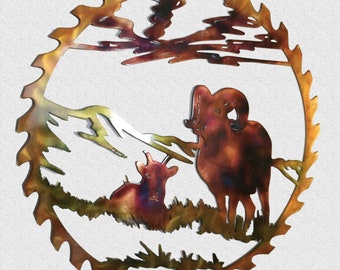 Mountain Goat Ram In Sawblade Metal Wildlife Wall Art