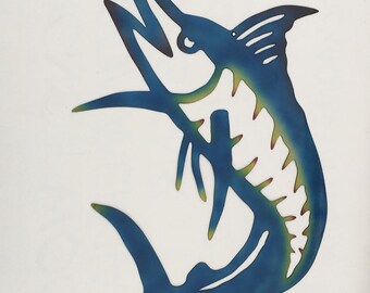 Blue Marlin Plasma Cut Hand Finished Indoor or Outdoor Metal Wall Art