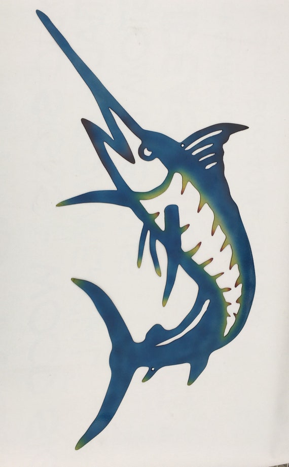 Blue Marlin Plasma Cut Hand Finished Indoor or Outdoor Metal Wall Art