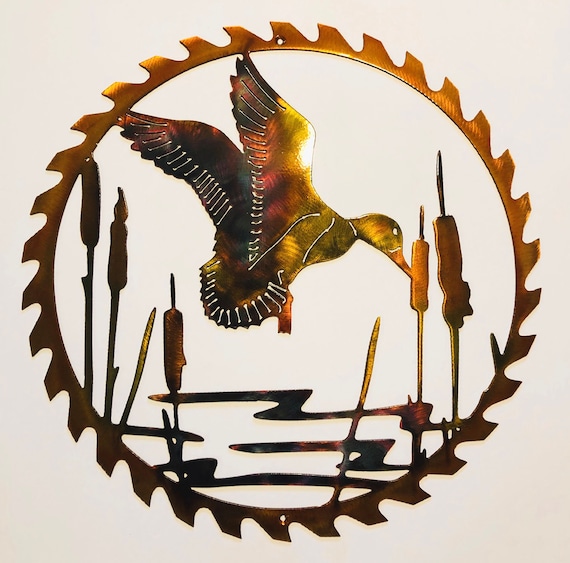 Mallard Duck Landing On Pond Sawblade Indoor Or Outdoor Wildlife Metal Art