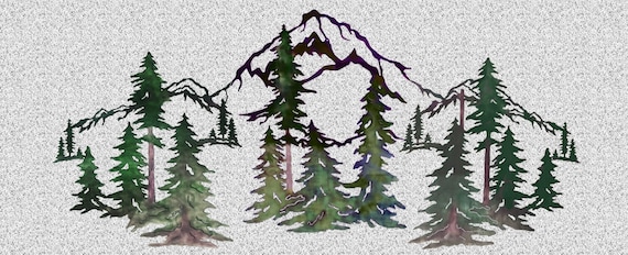 Pine Trees, Forest and Mountain Up To 9 Ft Wide Scene Metal Wall Art Home Decor