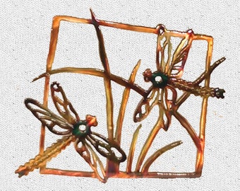 Dragonflies Indoor Or Outdoor Plasma Cut Metal Wall Art W/ Patina Finish