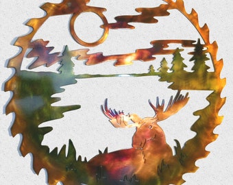 Moose Metal Wall Art – Bull Moose Saw Blade Decor – Rustic Cabin Wildlife Wall Decor – Hunting Lodge Wall Art – Moose Gift for Hunter