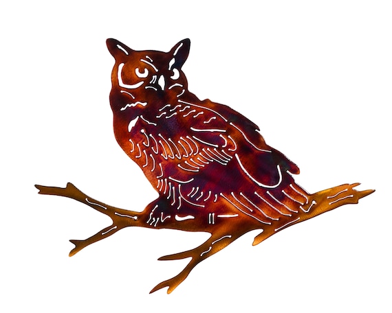 Bard Owl Plasma Cut Indoor Or Outdoor Wildlife Metal Wall Art