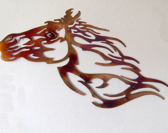 Rust Metal Horse Foal Rider Wall Art Laser Cut Outdoor Garden Sculpture 50x1cm