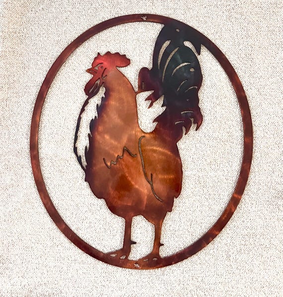 Rooster Metal Wall Art – Farmhouse Kitchen Decor – Oval Rooster Wall Hanging – Rustic Country Chicken Decor – Indoor Outdoor Metal Farmhouse