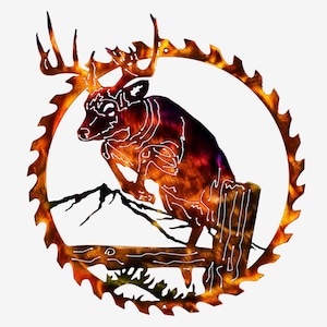 Whitetail Buck Deer Jumping Fishing & Hunting Lodge Wildlife Metal Wall Art