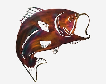 Largemouth Bass Metal Wall Art: Rustic Fishing Cabin Decor, Handmade, Hand Finished