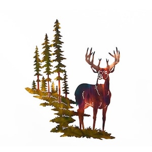 Whitetail Buck Deer W/ Mountain & Trees Large Metal Wall Art - Etsy