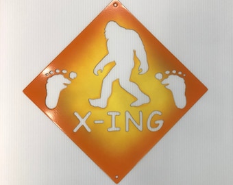 Bigfoot Crossing Indoor & Outdoor Sasquatch Metal Street Sign Wall Art