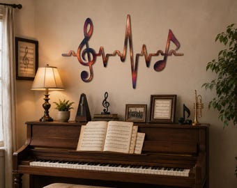 Heartbeat Treble Clef (EKG) Wall Art for Music Lovers, Handcrafted Steel Gift | Piano Decor