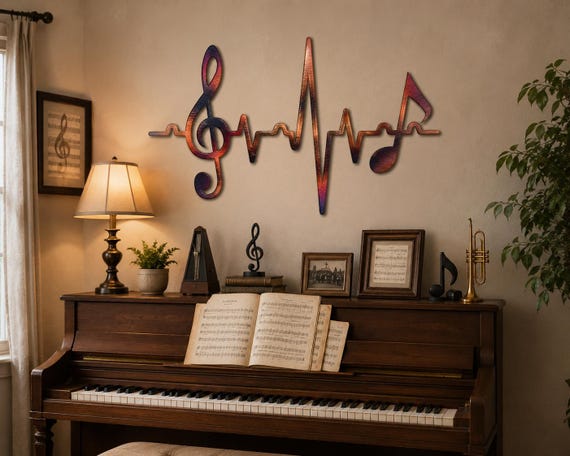 Heartbeat Treble Clef (EKG) Wall Art for Music Lovers, Handcrafted Steel Gift | Piano Decor