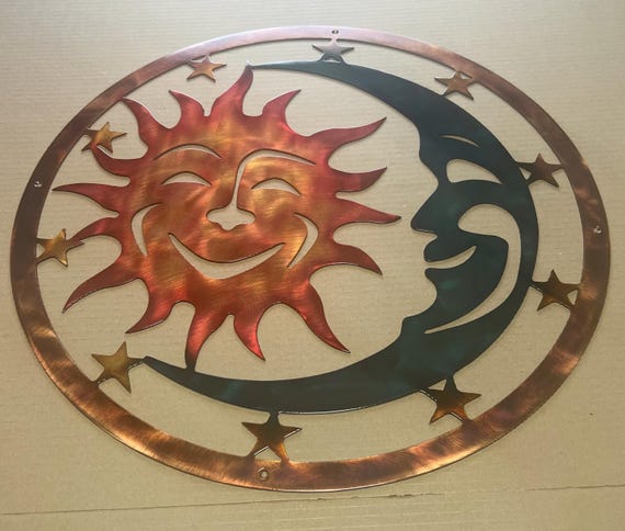 Sun, Moon, & Stars Celestial Indoor or Outdoor Plasma Cut Metal Wall Art