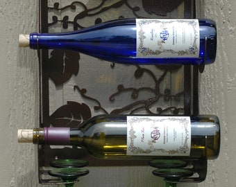 Wine Rack Glass & Bottle Holder Metal Art For Bar or Kitchen