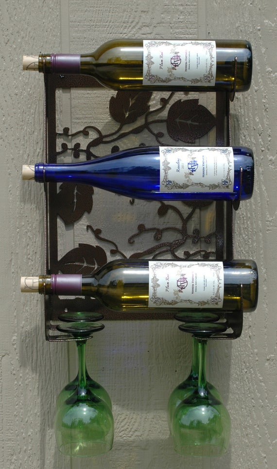 Wine Rack Glass & Bottle Holder Metal Art For Bar or Kitchen