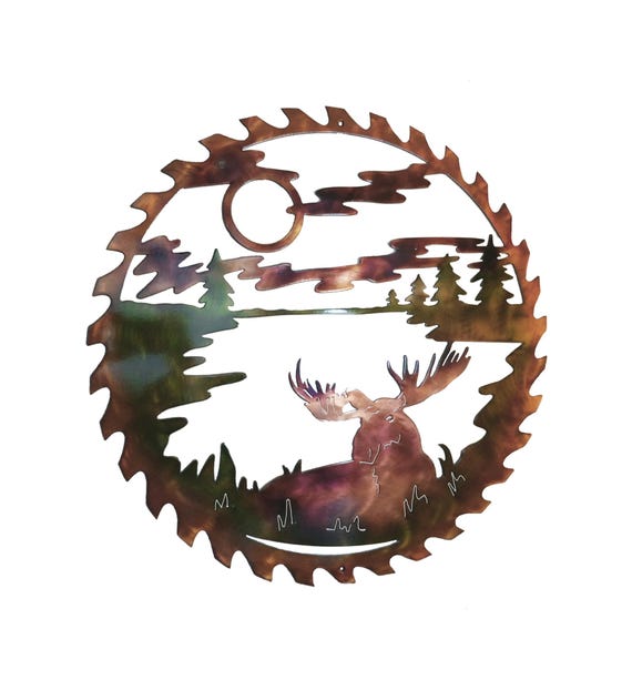 Bull Moose In Sawblade Metal Wildlife Indoor Outdoor Wall Art