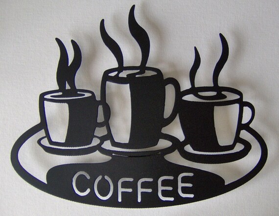 Metal Coffee Cup Platter Wall Hanging, Modern Kitchen Decor Wall Art