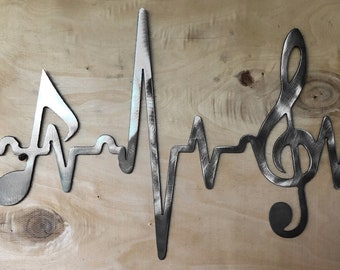 EKG Line Heartbeat Music Notes Treble Clef Unfinished Indoor or Outdoor Metal Art