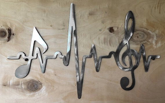 EKG Line Heartbeat Music Notes Treble Clef Unfinished Indoor or Outdoor Metal Art