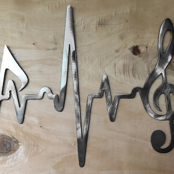 EKG Line Heartbeat Music Notes Treble Clef Unfinished Indoor or Outdoor Metal Art