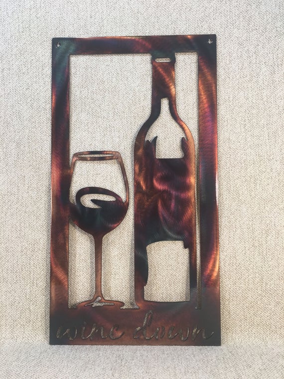 Wine Down Bottle & Glass Metal Wall Art