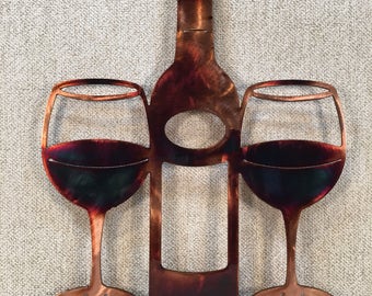 Wine Bottle & Glass Metal Wall Art Wine Bar Decor