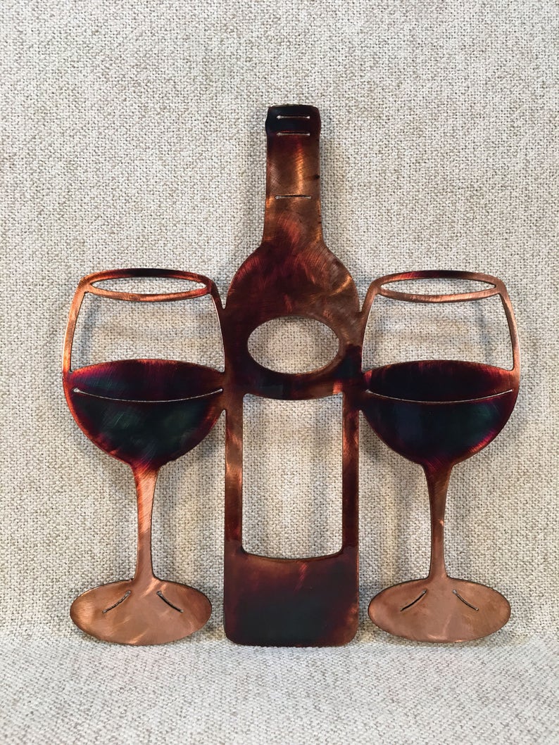 Wine Bottle & Glass Metal Wall Art Wine Bar Decor Etsy