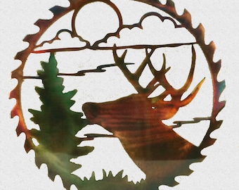 Whitetail Buck Deer In Sawblade Metal Wildlife Wall Art