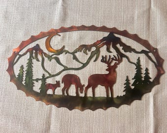 Whitetail Deer And Mountains Indoor Or Outdoor Wildlife Metal Wall Art