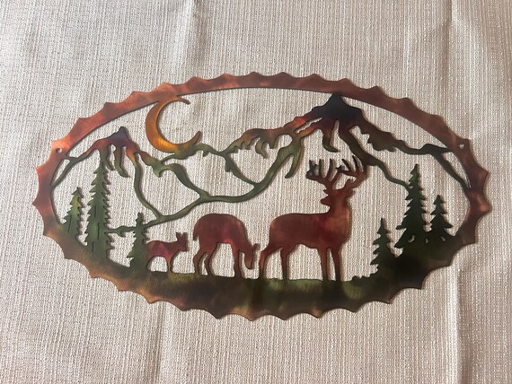 Whitetail Deer And Mountains Indoor Or Outdoor Wildlife Metal Wall Art