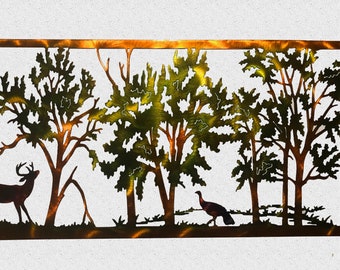 Deer and Turkey Whitetail Buck Wildlife Indoor & Outdoor Metal Wall Art