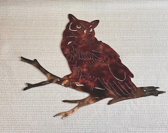Hand-Finished Steel Owl Wall Art – Rustic Woodland Bird Decor – Farmhouse Cabin Accent