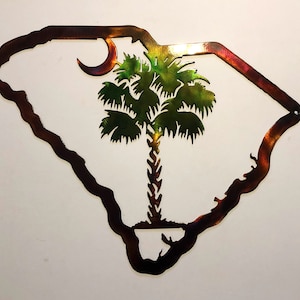 South Carolina Outline Palmetto & Moon Indoor Or Outdoor Palm Tree Customizable Metal Wall Art